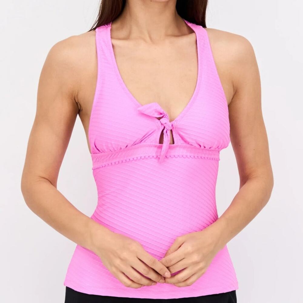 Jessica Simpson Tankini Top Size Small NWT Pretty in Pique Cross Back Pink Swim